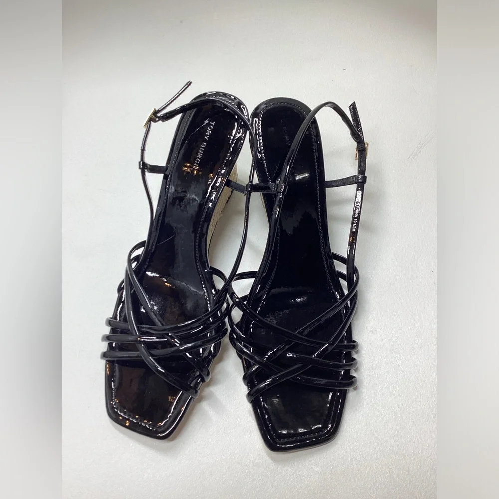 Tory Burch Black Multi Strap 75MM Wedge Sandals‎ Size 9